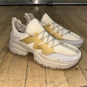 Zara Neoprene Sneakers Women's Size 38 Cream Low Top Round Toe Lace Up Outdoor